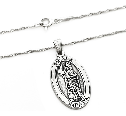 Cadena Y Dije Medalla San Juan El Bautista Plata 925 Plata 925 40 Cm