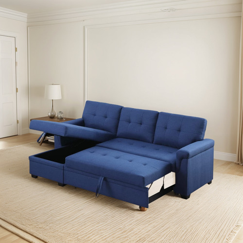 Sofá Seccional Reversible C/almacenamiento Azul, Lilola Home