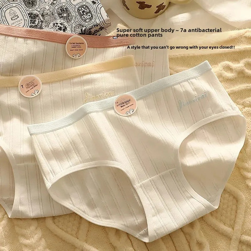 Calzoncillos De Algodón Para Mujer, Tejido A Media Cintura,