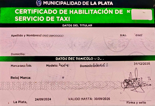 Habilitación De Taxi La Plata