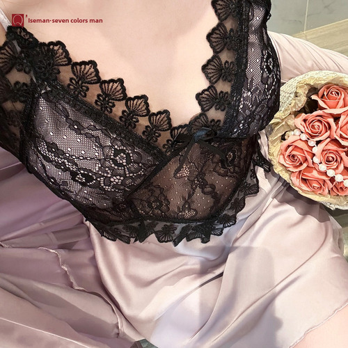 Conjunto De Pijamas De Seda Con Ribete De Encaje Para Mujer