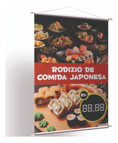  Kit 2 Placa Faixa Banner Comida Japonesa - Preço Editável