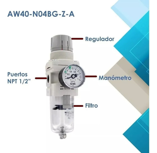 Unidad Mantenimiento Aire Filtro Regulador Frl 1/2 Smc Ac40 (Usado)