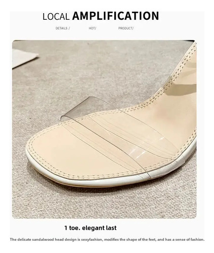 Sandalias De Tacón Grueso Con Correa Transparente Para Mujer