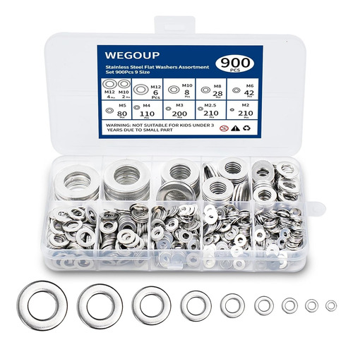 Arandelas Wegoup De Acero Inox Pack Por 900 + Caja Organiz.