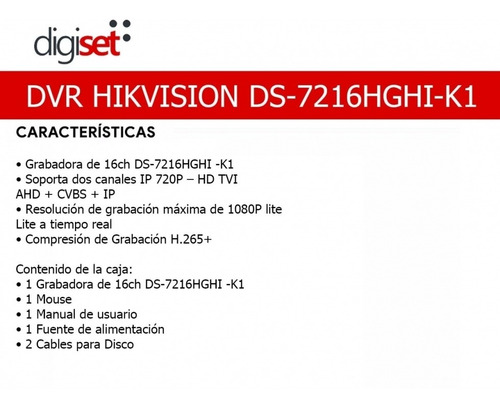 Dvr Hikvision 16 Canales Turbo Hd 7216hghi K1 Seguridad 1080