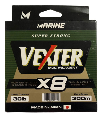 Linha Pesca Multifilamento Marine Vexter X8 0.25mm 30lb 300m 8 Fios Cor Verde