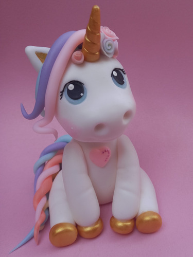 Imagen 10 de 10 de Unicornio + Arcoíris Adorno De Torta En Porcelana Fria
