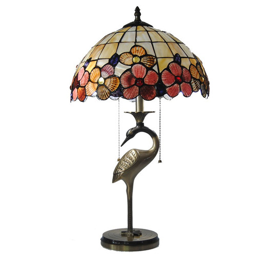 Vintage Lámpara De Tiffany Escritorio Manchado Shell Mesa