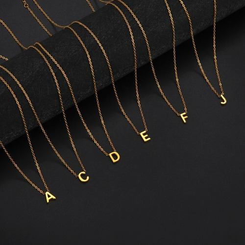 Imagen 3 de 7 de Collar Con Dije Acero De Color Oro Iniciales Nombres Mujer