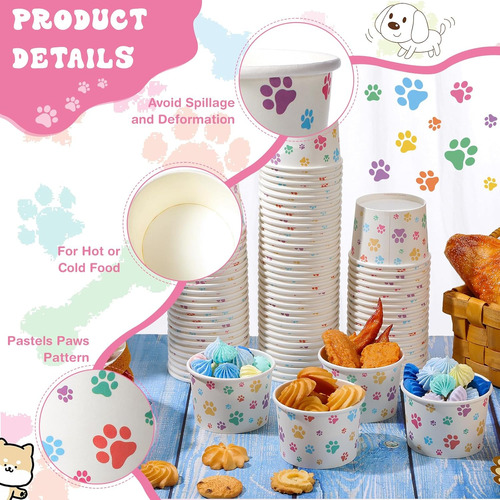 Tazas De Helado De 8 Oz Con Estampado De Patas Para Perros