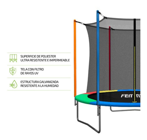 Imagen 2 de 5 de Cama elástica Femmto TPL10FT00 con diámetro de 3 m, color del cobertor de resortes multicolor y lona negra