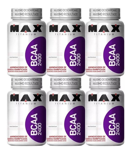 Kit Com 6 Bcaa 2400mg 60 Cápsulas (cada) Combo Ganho Massa Muscular Max Titanium