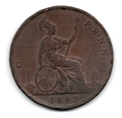 Inglaterra Gran Bretaña Moneda 1 Penny Año 1892 Km#755