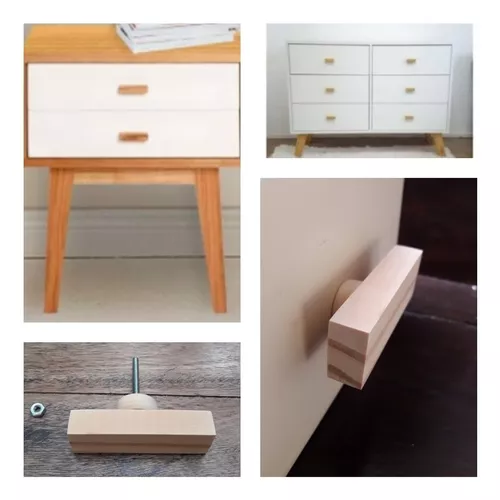 Tiradores de madera maciza para gabinetes, manijas de barra rectangulares,  accesorios para muebles de cocina, tiradores de cajones de madera para