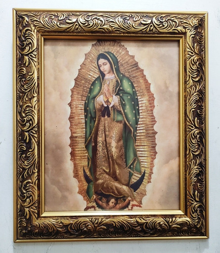 Virgen De Guadalupe Tradicional En Marco Dorado A 30 X 25 Cm