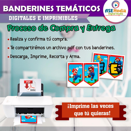 Banderín Mario Bros Letrero Banner Cumpleaños Imprimible Pdf