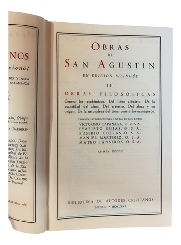 Obras De San Agustín 3 Obras Filosóficas Académicos Maniqueo