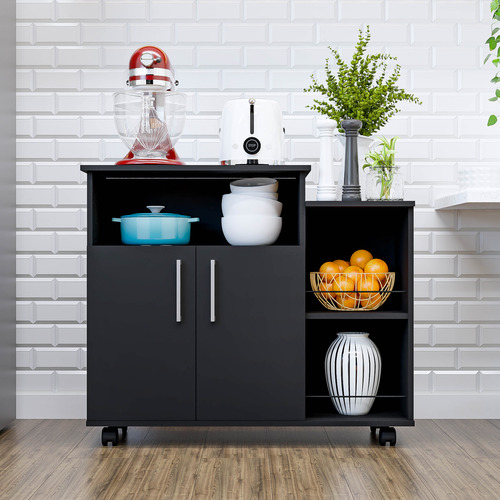 Armário De Cozinha Balcão Fruteira Suporte Microondas Com Rodizios Compacto 2 Portas Multiuso Móveis Bonatto
