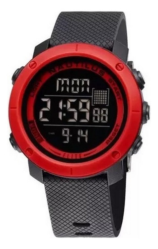 Relógio De Pulso Nautilus N002p Com Corpo Preto,  Digital, Para Masculino, Com Correia De Silicone Cor Preto E Vermelho E Fivela Simples