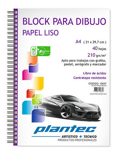 Block De Hojas Para Dibujo Plantec - Liso A4 Anillado