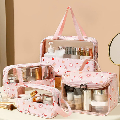 Set De Neceser Rosa De 4 Piezas, Bolsa De Cosméticos De Viaj