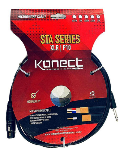 Cabo Microfone Konect Xlr F P10 M 9m Serie Sta By Kadosh