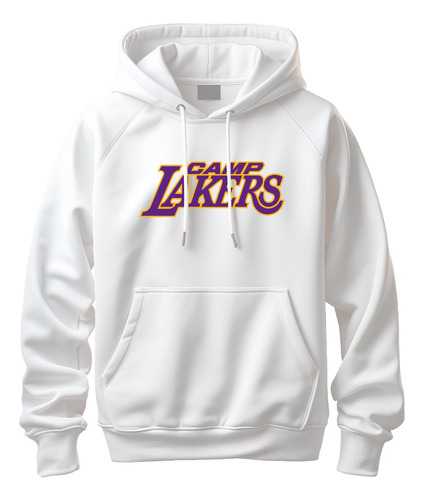 Buzo Chompa Hoodies Lakers 2 P Blanco 100% Algodon Perchado 