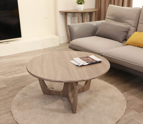 Finecasa Mesa De Centro Redonda De Madera Con Patas Curvas
