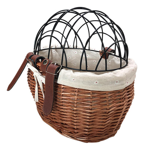 Cesta De Bicicleta De Mimbre Con Correas De Cuero Con