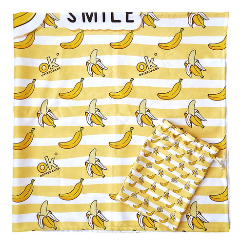 Imagen 4 de 7 de Lona Playera Lona Picnic Con Bolsa 140x140 Banana Just Smile