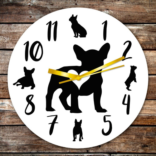 Reloj De Pared Raza De Perro Bulldog Francés 30cm Decoración