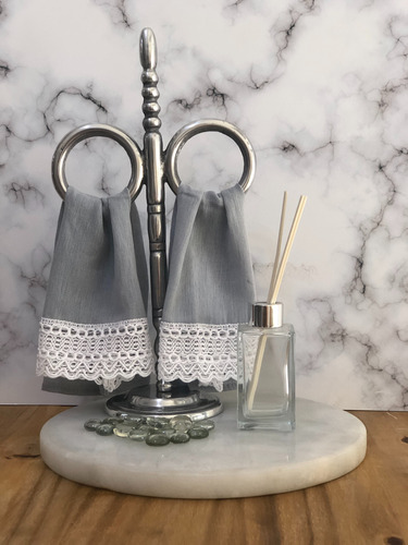 Set X 2 Toalla Gasa Con Puntilla Baño Recepción Toilette