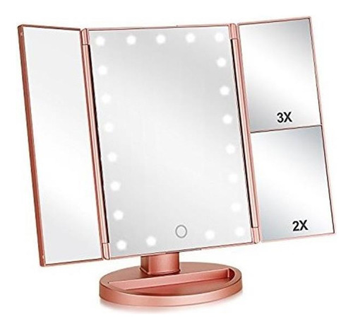 Espejo De Maquillaje Con Iluminación 3 Pliegues Con Aumento