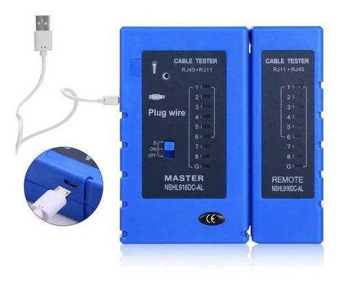 Imagen 2 de 8 de Tester Probador De Cable Red Rj45 Rj11-12 Micro Usb Bateria