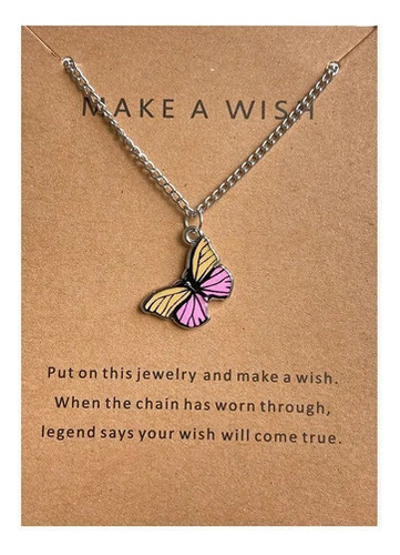 Collar Mariposa Acero Quirurgico Beige/rosa  Make A Wish  