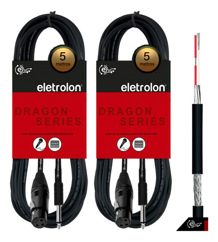 Kit 2 Cabo De Microfone P10 Mono Para Xlr Fêmea 5m Metros