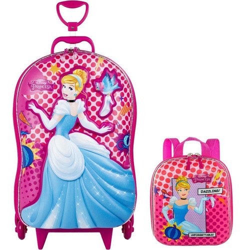 Kit Mochila Rodas Princesa Cinderela Lancheira Escolar 3d