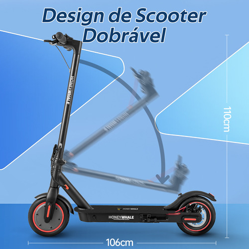 HONEYWHALE M2 Pro Patinete Eletrico Adulto, 500W Scooter Elétrica, Velocidade Máxima de 32 KM/H, 22 KM de Autonomia, Honey Whale com App Bluetooth (36V 7.8AH)