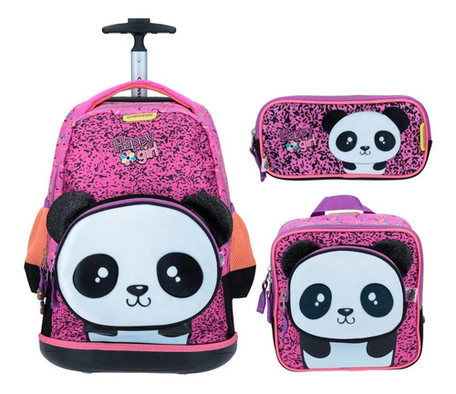 Kit Mochila Con Ruedas Lonchera Lapicera Panda Niña Chenson | Envío gratis