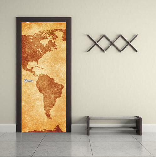 Vinilo Para Puerta Mapas Planisferio Viajes Deco M13