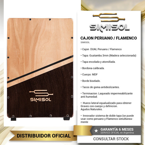 Imagen 2 de 6 de Cajon Dual Peruano / Flamenco Simisol - Bordona + Doble Tapa