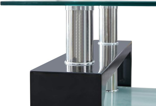 Mesa Ratona Living Elliot Vidrio Cromo Patas Madera 110x60 Negro