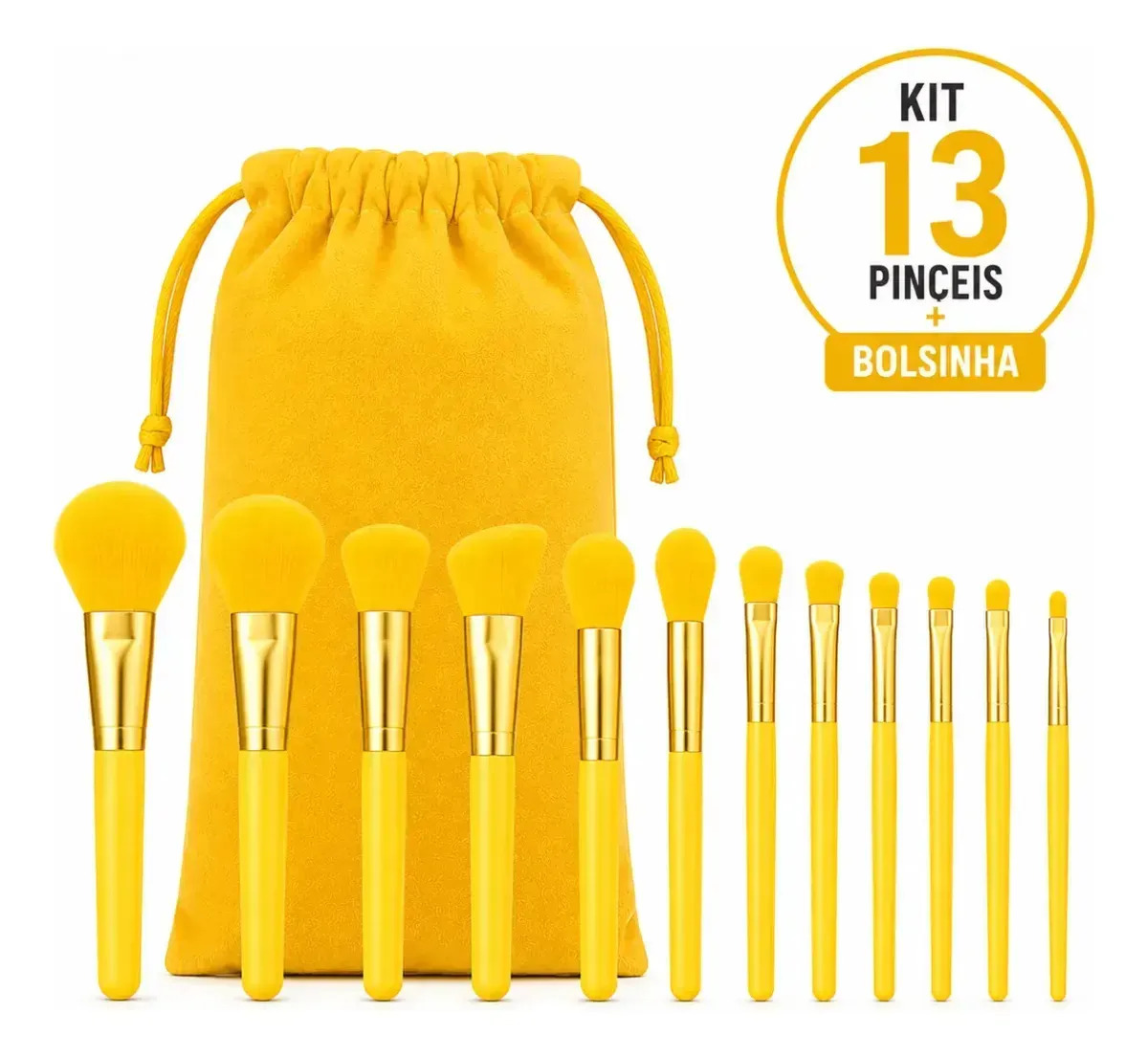 Kit Pincel Maquiagem Sombra com 13 Pinceis Corretivo Blush Base Amarelo