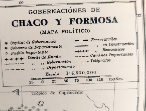 Mapa 1935 Gobernaciones Chaco Y Formosa Ferrocarril Plano (Usado)