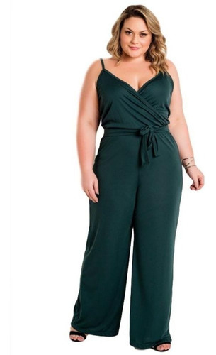 Macacão Com Alças E Amarração Verde Plus Size