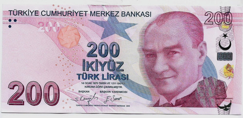  Fk Billete Turquia 200 Liras 2009 P227 Ndiseño Sin Circular