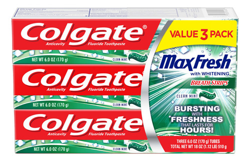 Set De 3 Cremas De Dientes 6.0 Onzas Colgate Max Fresh Con