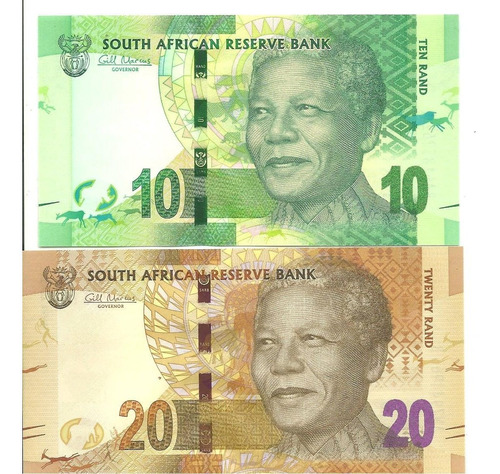 Sudáfrica: 2 Billetes 10 Y 20 Rand 2015  ¡s/circular!