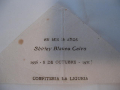 Servilleta De Cumpleaños De 15. Confiteria La Liguria 1971